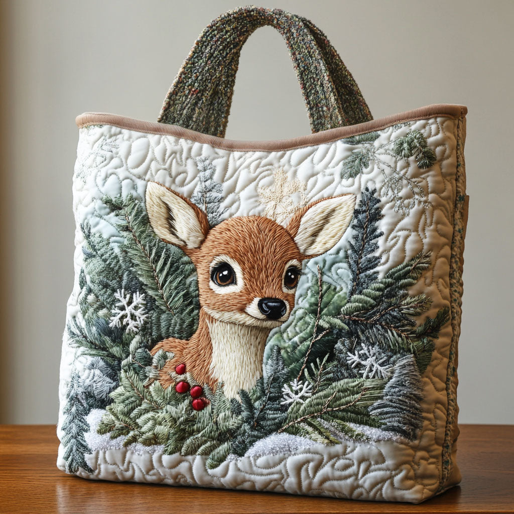 Bolsa Tote Matelassê com Estampa de Cervos da Floresta