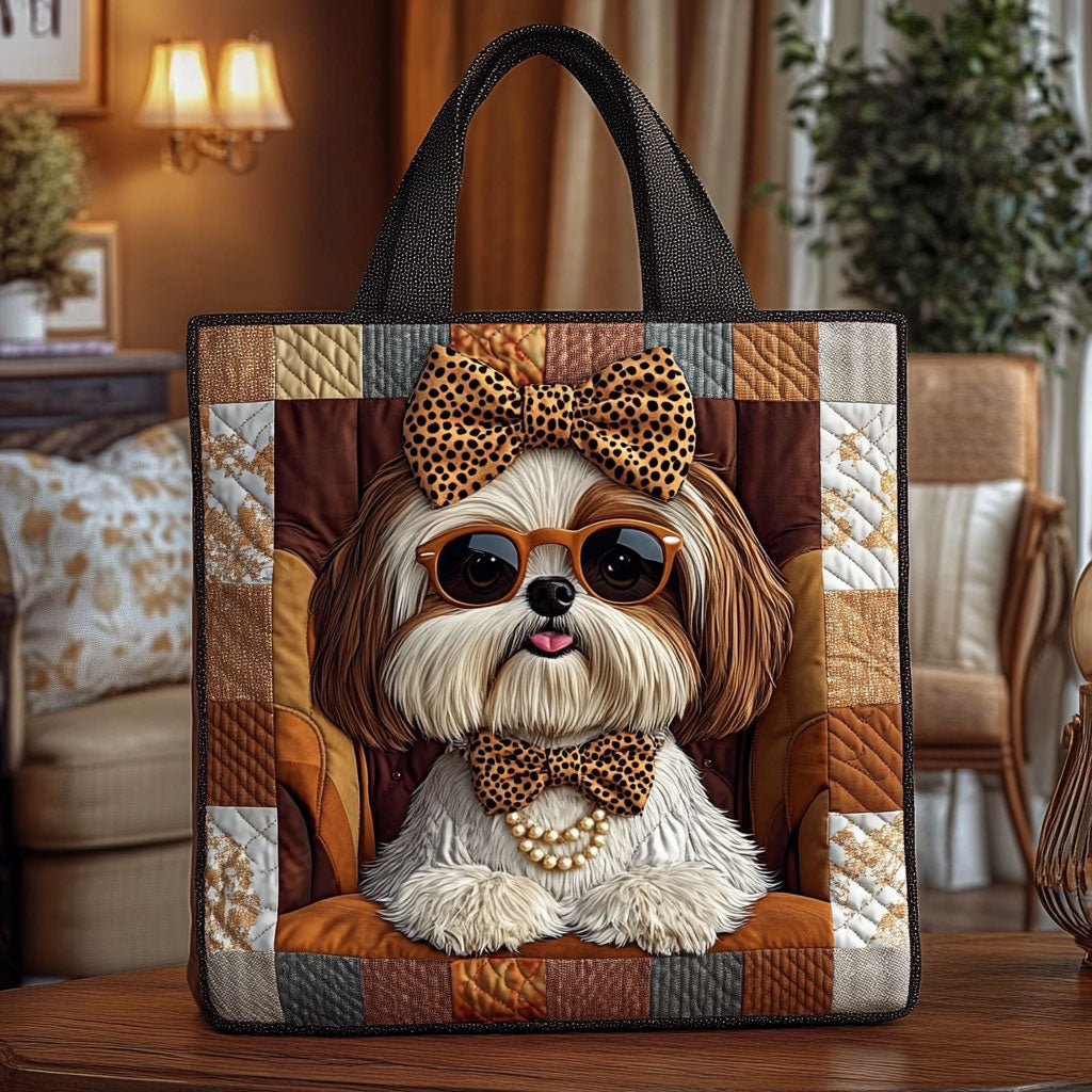 Bolsa Tote Matelassê Fashion com Estampa de Shih Tzu