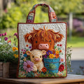 Bolsa tote acolchoada com estampa de vaca Highland