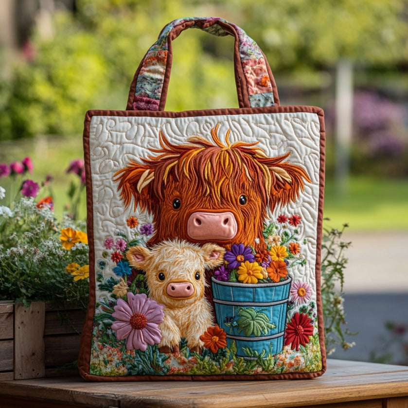 Bolsa tote acolchoada com estampa de vaca Highland