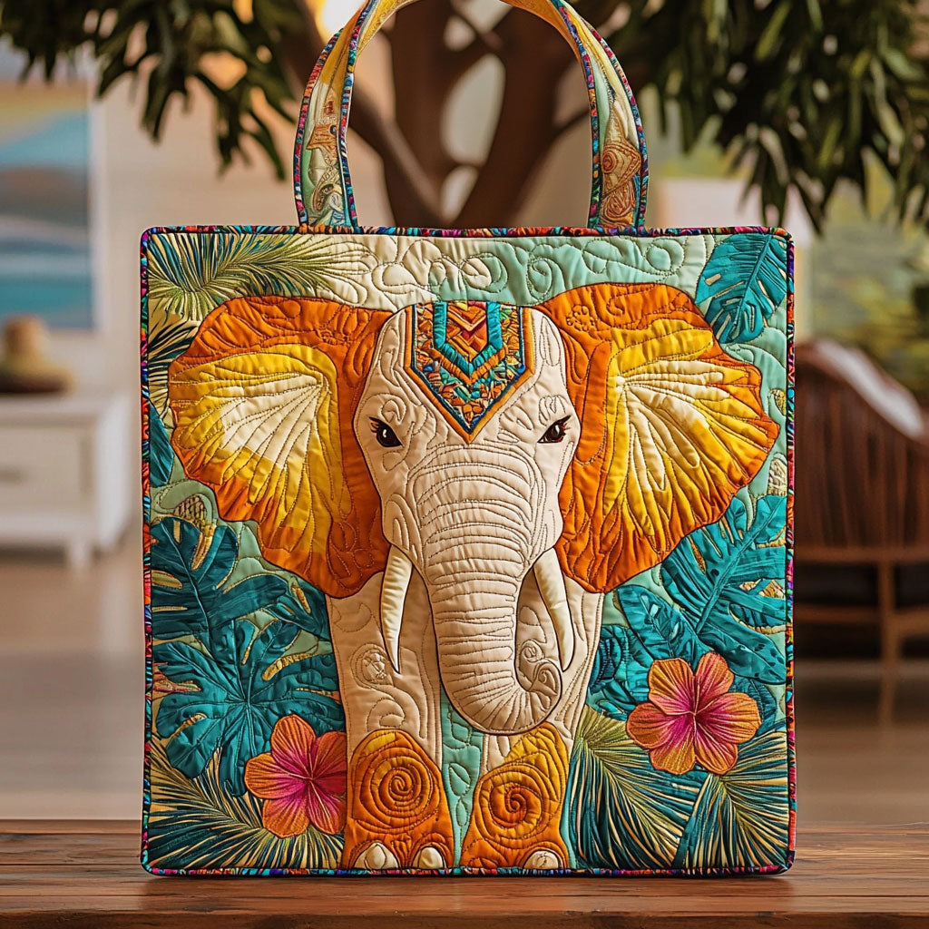 Bolsa Tote Matelassê com Elefante Tropical Vibrante
