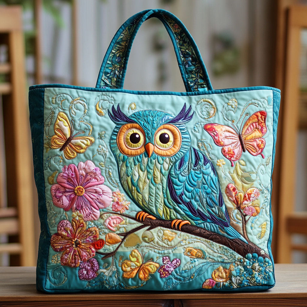 Bolsa tote acolchoada Olhar da Coruja no Jardim