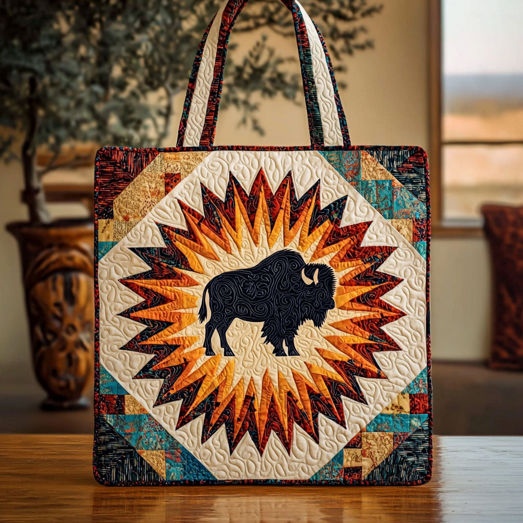 Bolsa Tote Acolchoada com Estampa Geométrica de Bisão