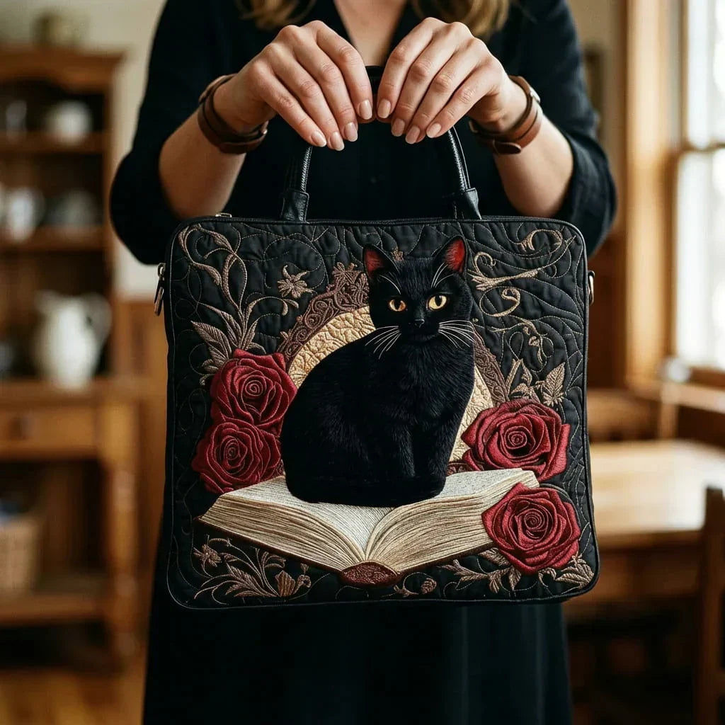Bolsa Tote Acolchoada - Gato Preto sobre Livros