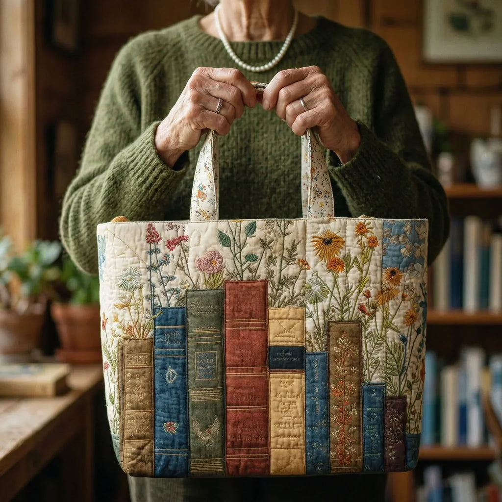 Bolsa Tote Matelassê - Livros e Flores