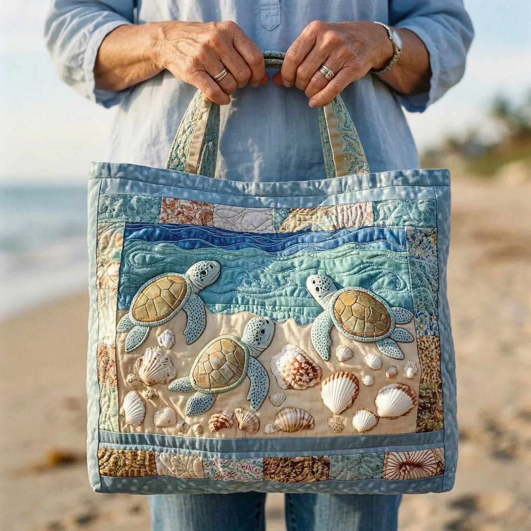 Bolsa Tote Acolchoada - Tartarugas-Marinhas