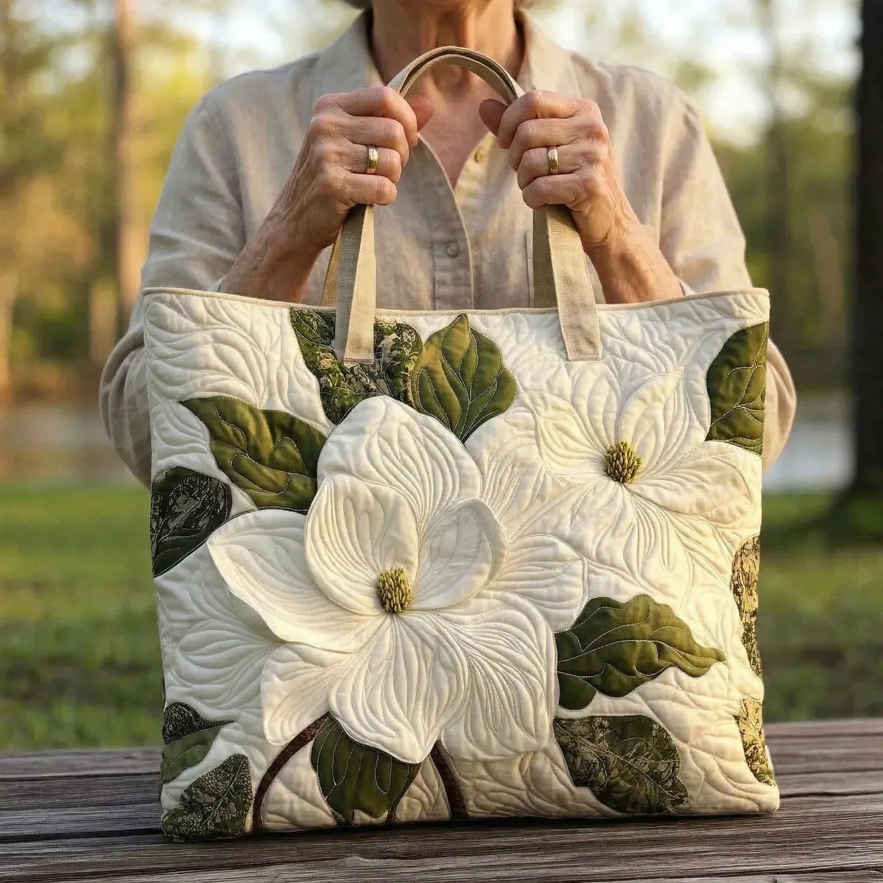 Bolsa Tote Matelassê - Lírios Brancos Elegantes