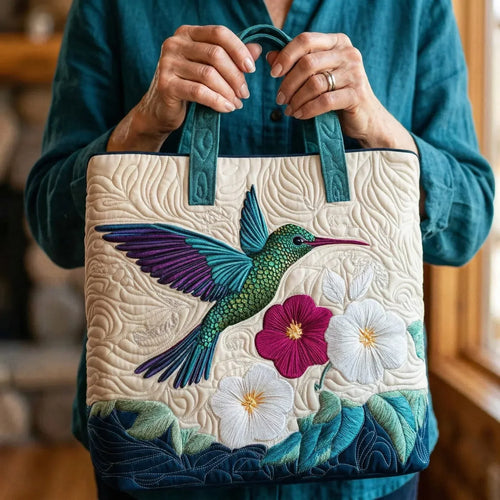 Bolsa Tote Acolchoada - Beija-flor e Flor Branca