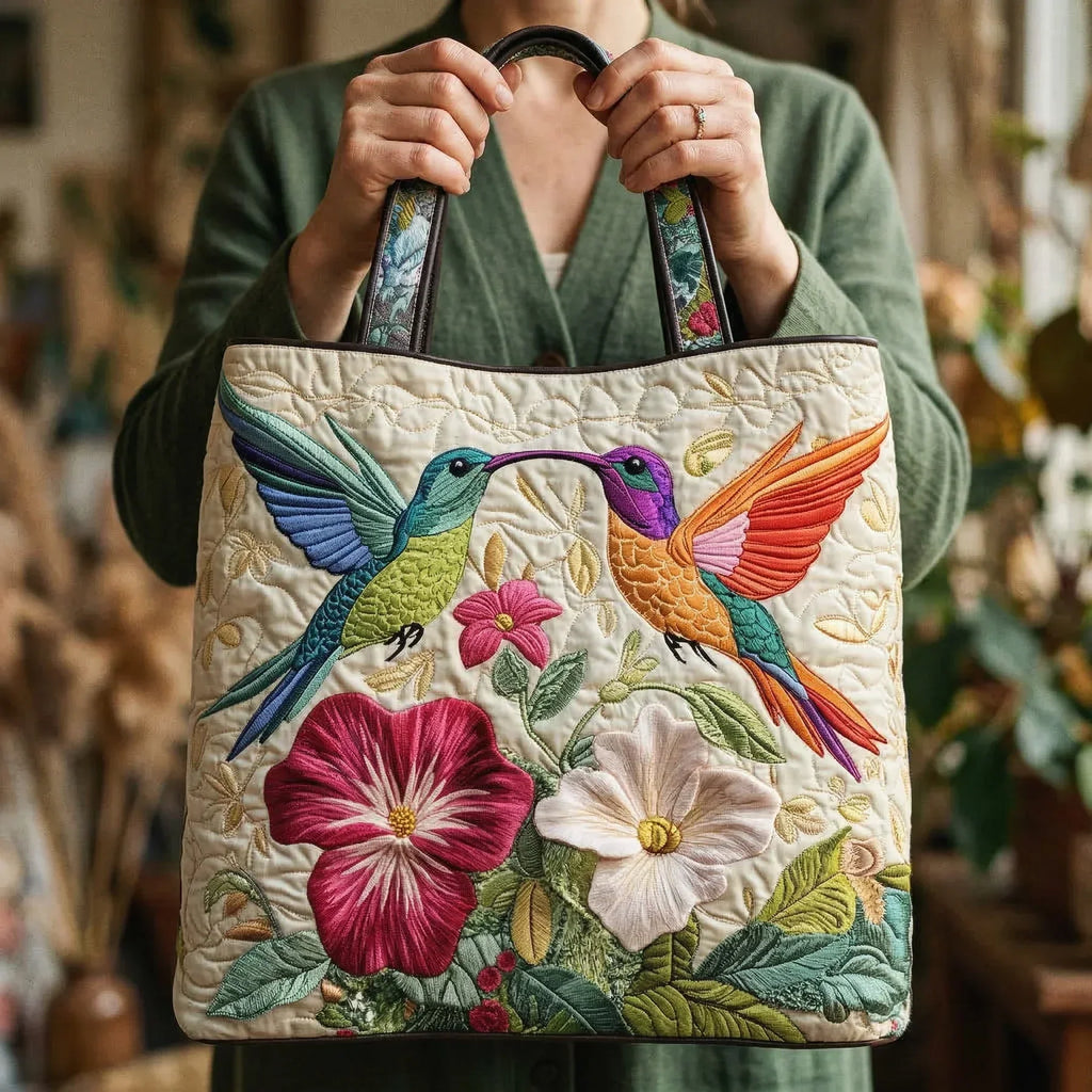 Bolsa Tote Matelassê - Beija-flor e Flores Brancas