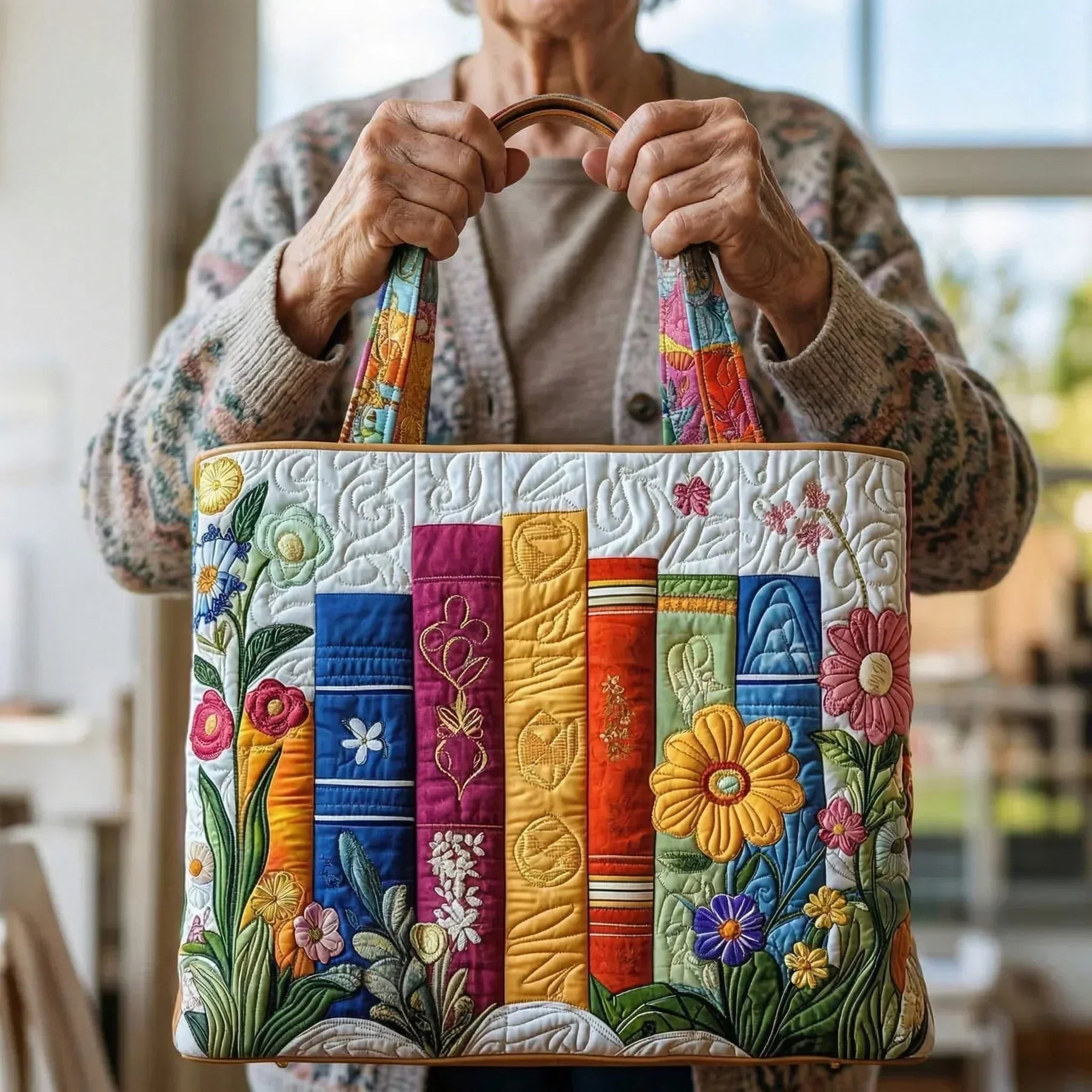 Bolsa Tote Matelassê - Biblioteca Floral