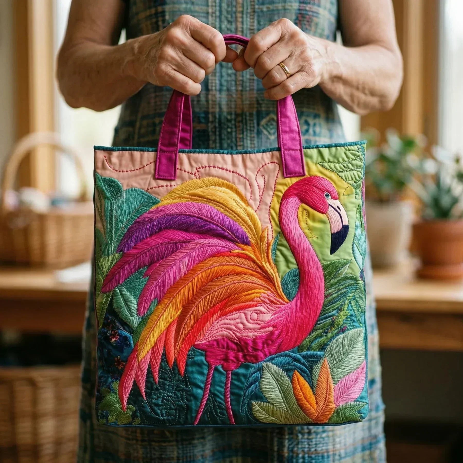 Bolsa Tote Matelassê - Flamingo Arco-Íris