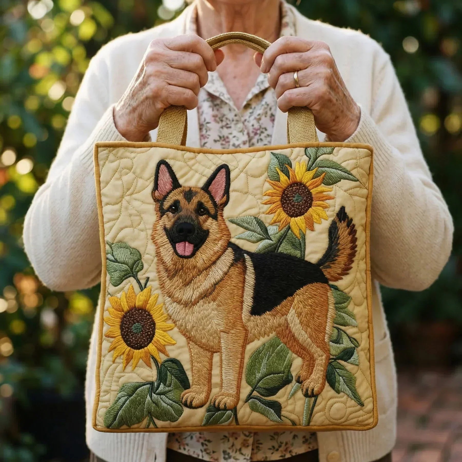 Bolsa Tote Matelassê - Pastor Alemão Floral
