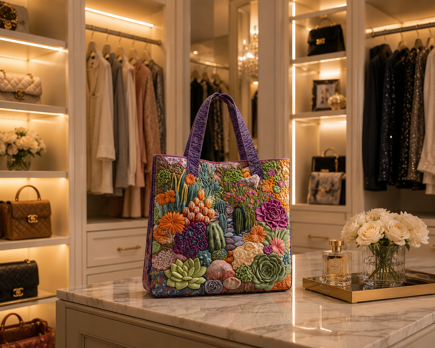 Bolsa Tote Matelassê - Jardim de Suculentas